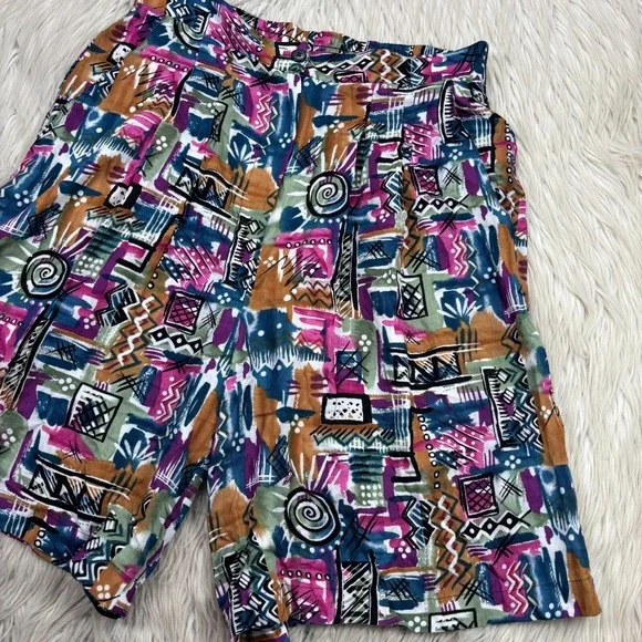 Vintage Christie & Jill Women's M Geo Abstract Printed High Rise Flowy Shorts - Picture 2 of 5